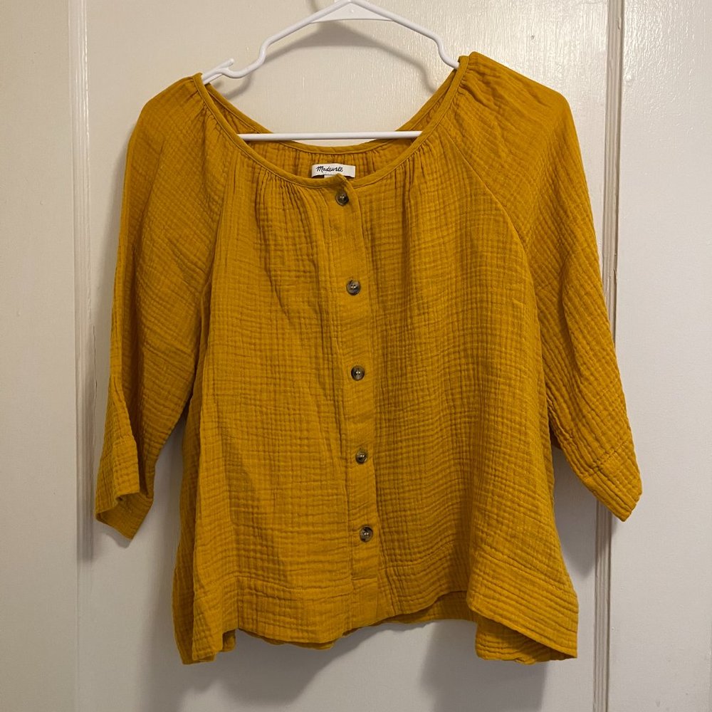 Madewell Yellow Buttoned Down Peasant Blouse